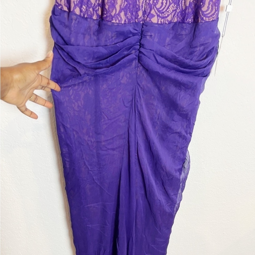 Tadashi Shoji Purple Aries lace $ chiffon Dress Gown.Sz 14 - Picture 7 of 14